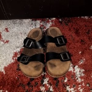 Slip on sandals with buckles
